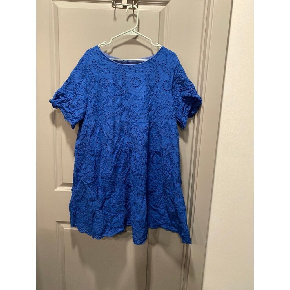 Blue Eyelet Dress 2XL Womens Lined Summer Sundress Casual Flowy
